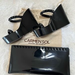 CARMEN DEL SOL COMBO- Tonino Wedge & Julian Pochette - Jelly Rose scented- Black